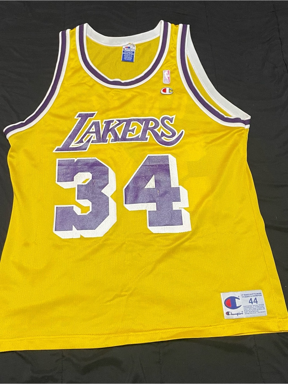 Vintage Champion Shaquille O'Neal LA Lakers Jersey Yellow #34 Shaq Mens Size 44